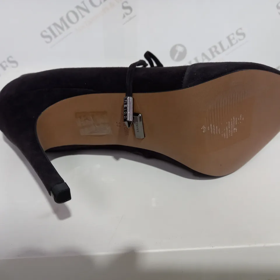 BOXED REISS SUEDE CHOCOLATE BOOT HEELS - SIZE 5