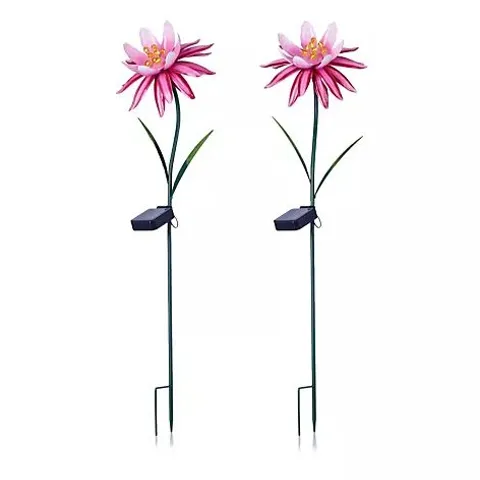 GARDEN REFLECTIONS SET OF 2 PINK LOTUS FLOWER SOLAR STAKE LIGHTS