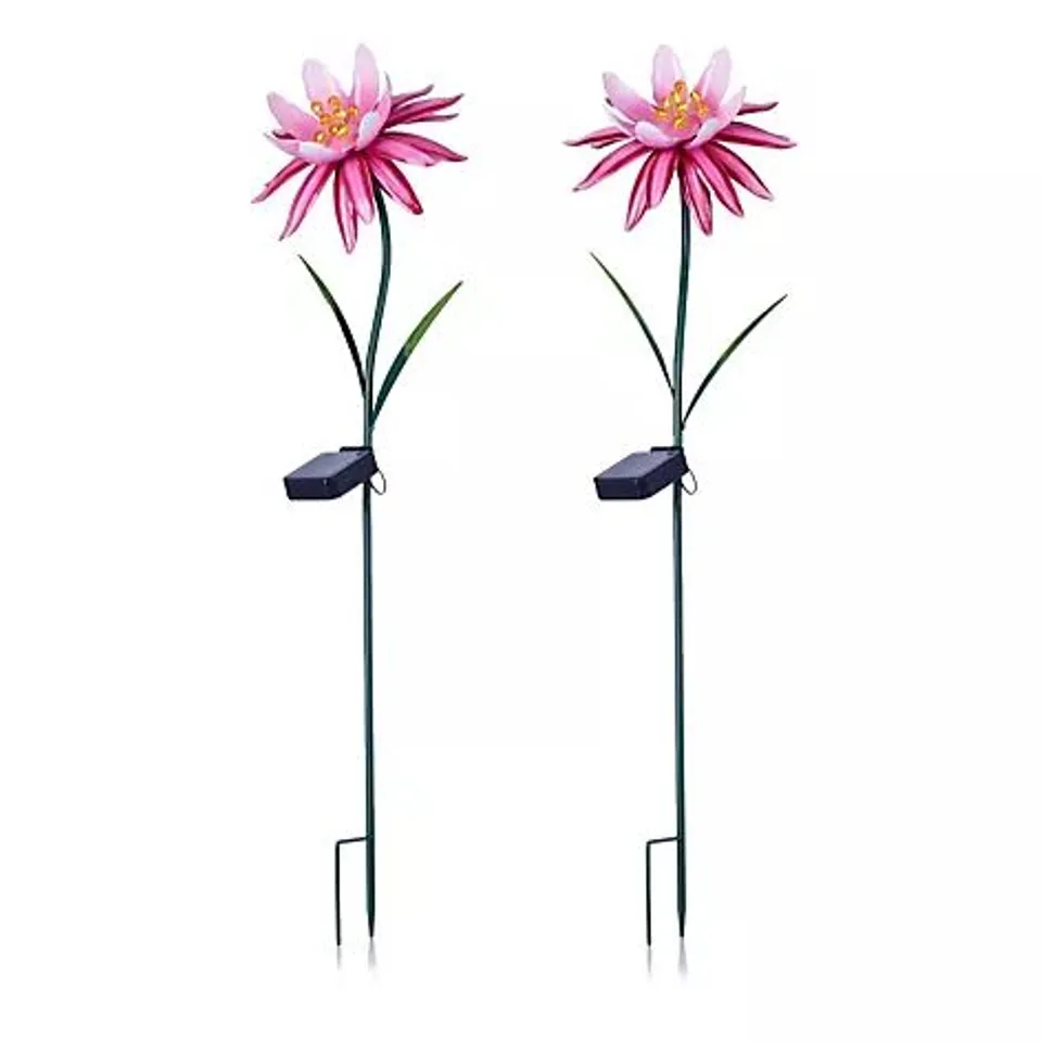 GARDEN REFLECTIONS SET OF 2 PINK LOTUS FLOWER SOLAR STAKE LIGHTS