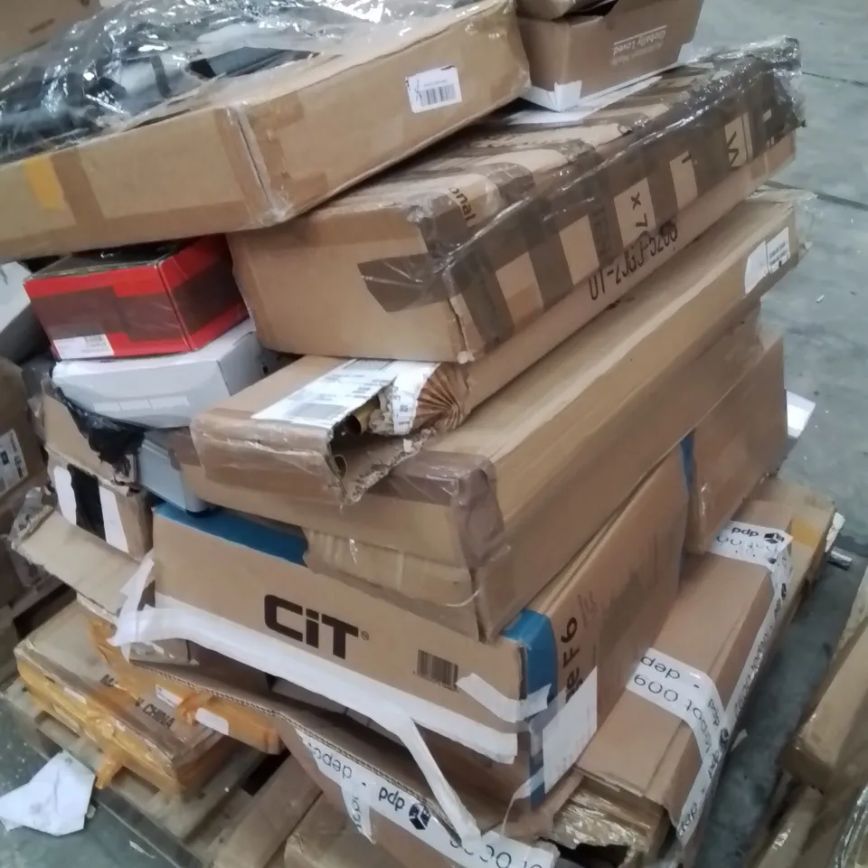 PALLET CONTAINING VARIOUS ASSORTED BOXED HOUSEHOLD CUSTOMER RETURNS TO INCLUDE: HANDHELD VACUUM CLEANER, BABY PLAY MAT, HEAT BRUSH, KITCHEN ORGANISER ETC.