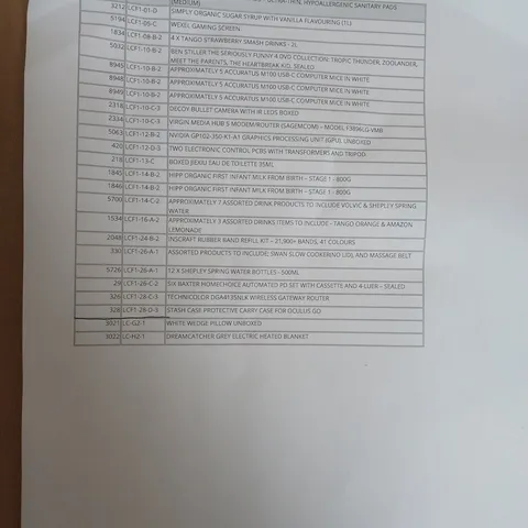 CAGE OF ASSORTED ITEAMS TO INCLUDE - VIRGIN MEDIA HUB 5 V- JUDE BAMBOO EVERYDAY PADS 