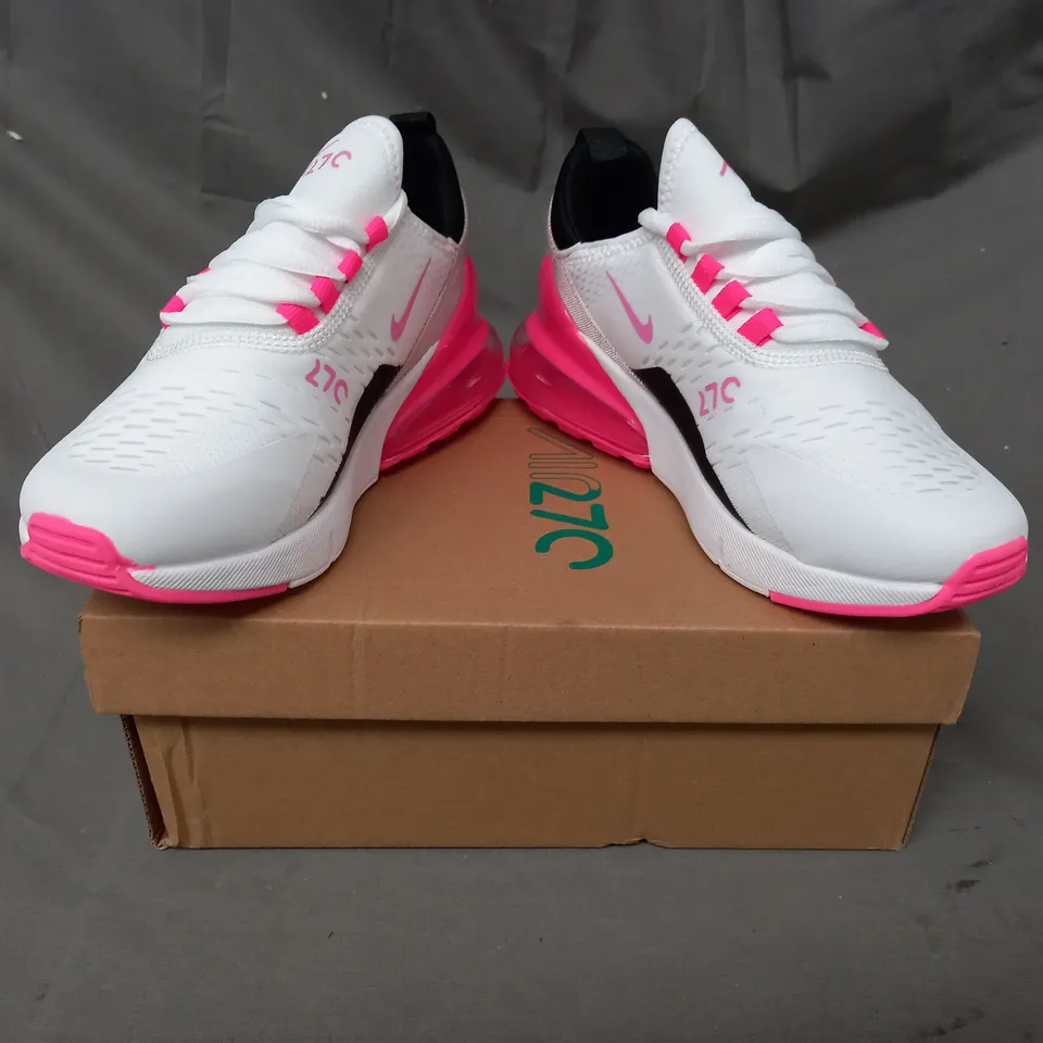 BOXED PAIR OF AIR270 SHOES IN WHITE/PINK EU SIZE 36