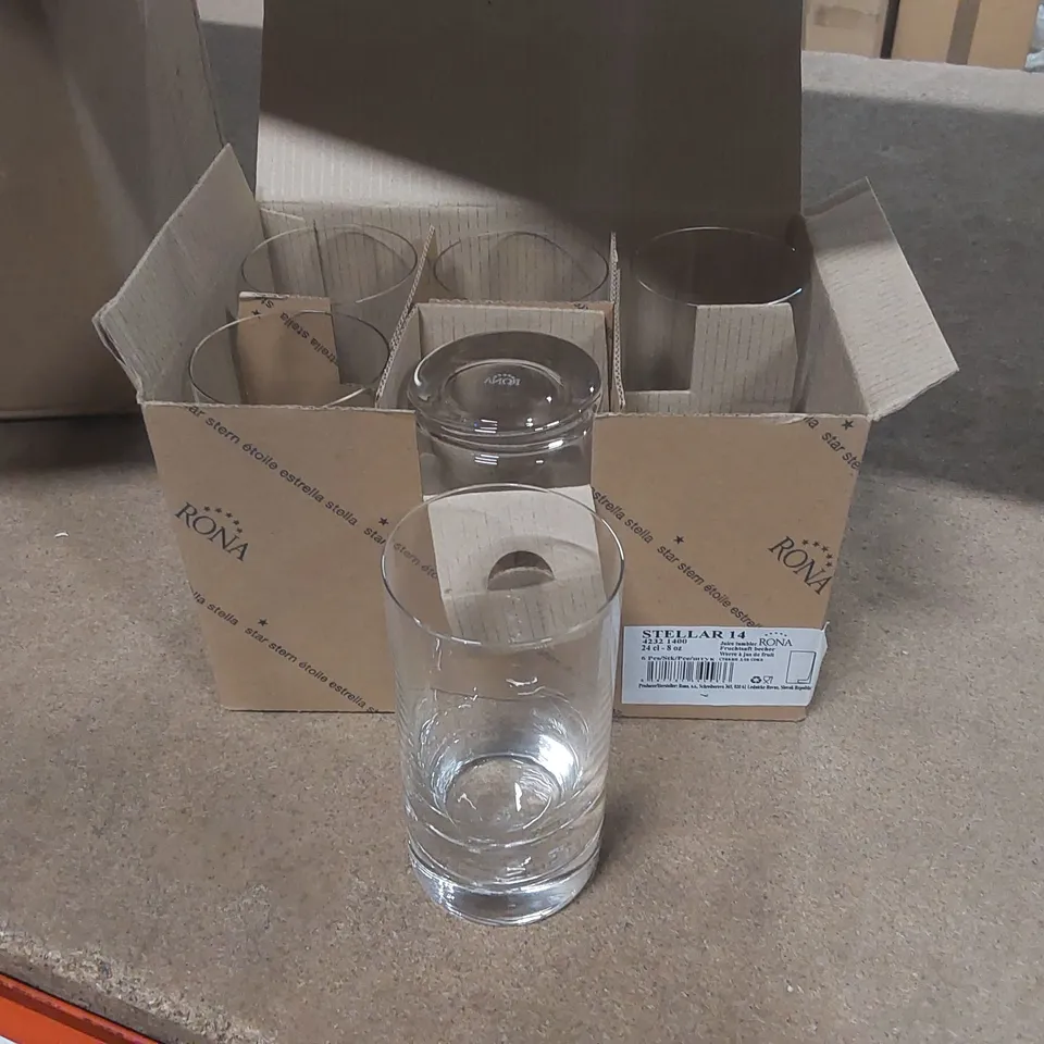 APPROXIMATELY 44x BRAND NEW BOXED RONA 240ML GLASS JUICE TUMBLERS