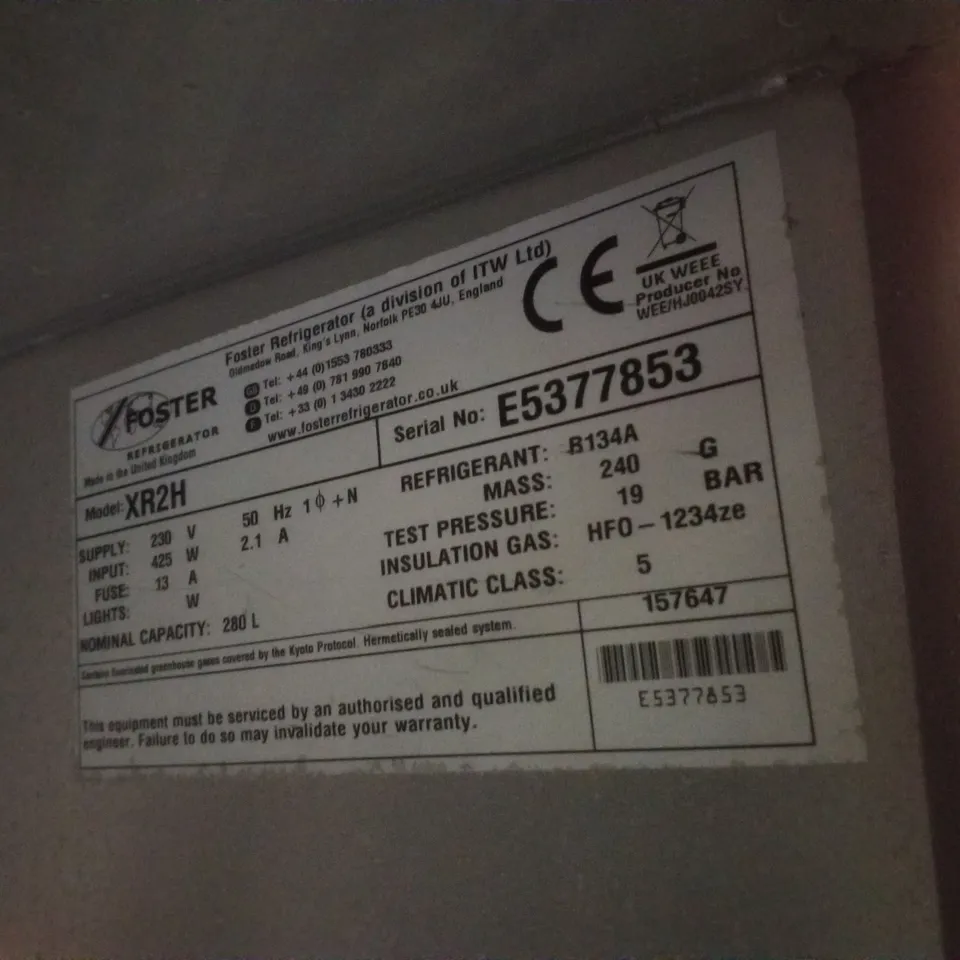 FOSTER XR2H 2 DOOR PREP FRIDGE