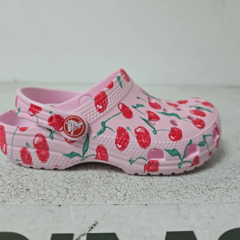PAIR OF CROCS KIDS' CLOGS – PINK CHERRY PATTERN - SIZE C12