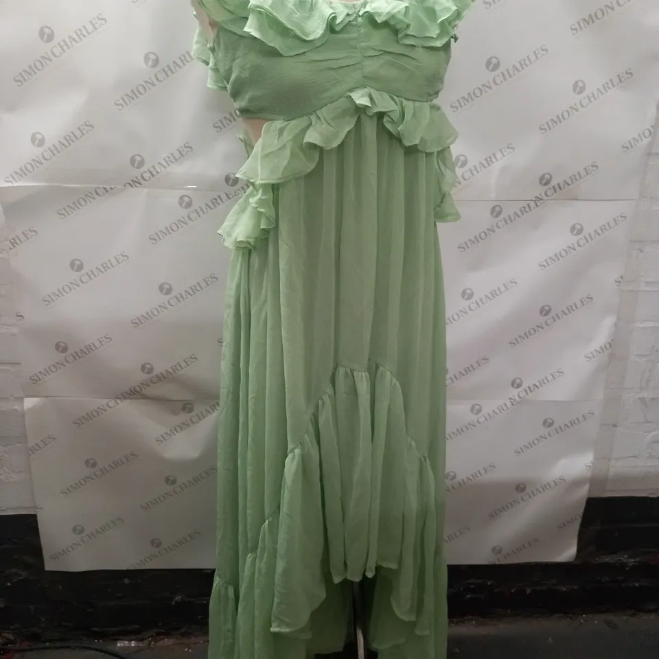 ASOS DESIGN RUFFLE CUT OUT MAXI DRESS IN SAGE - UK 10