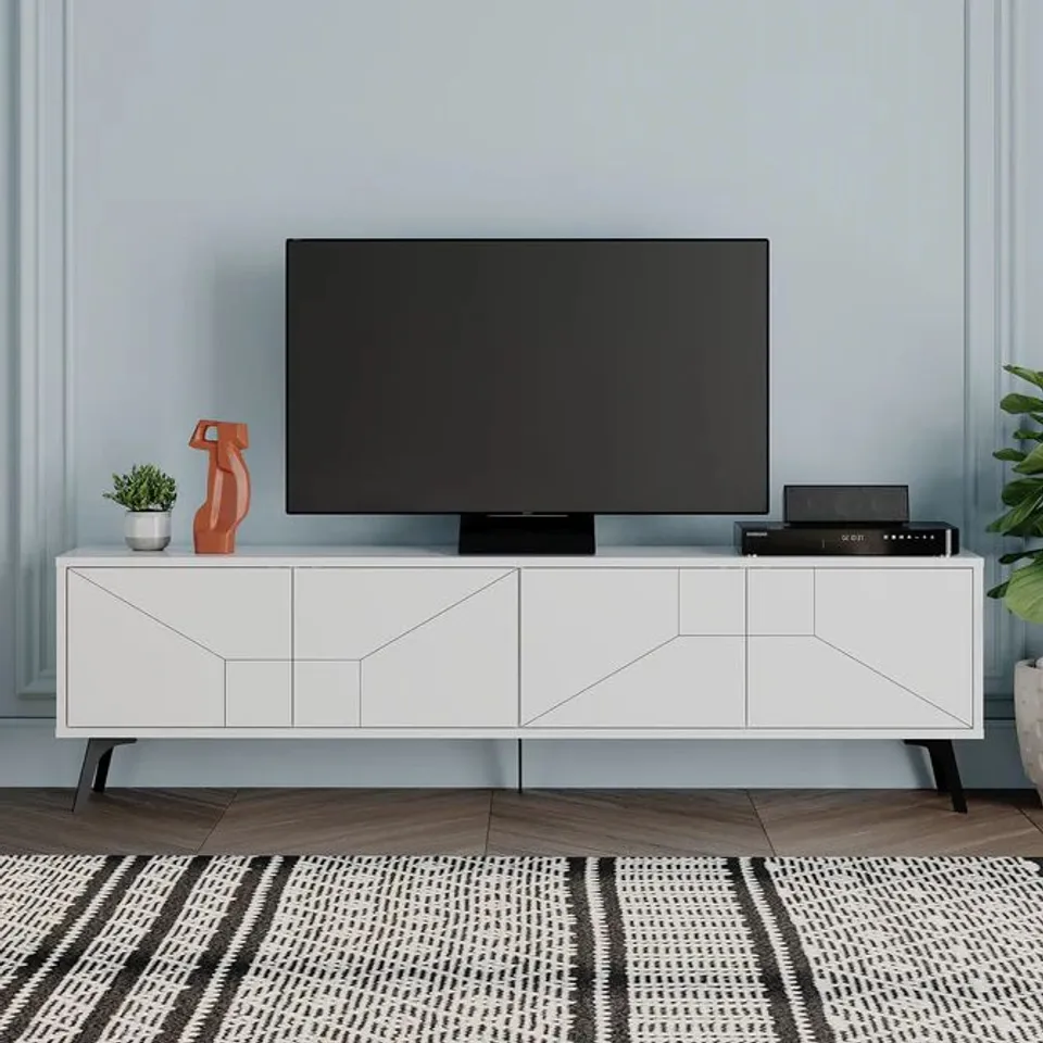 BOXED DUNE MODERN TV STAND - WHITE (2 BOXES)