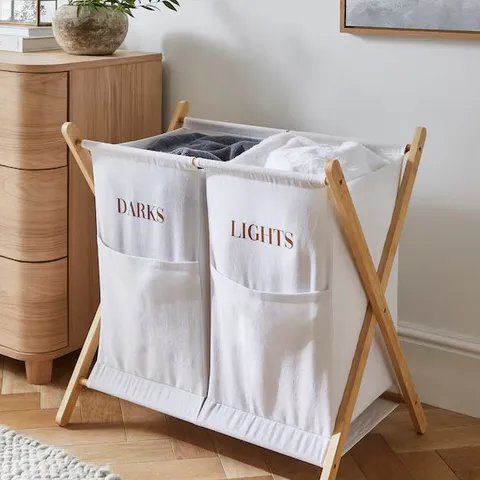 CREAM SPLIT LAUNDRY BASKET HR494