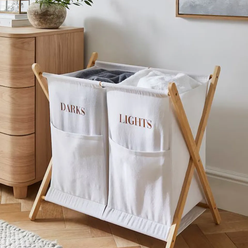 CREAM SPLIT LAUNDRY BASKET HR494