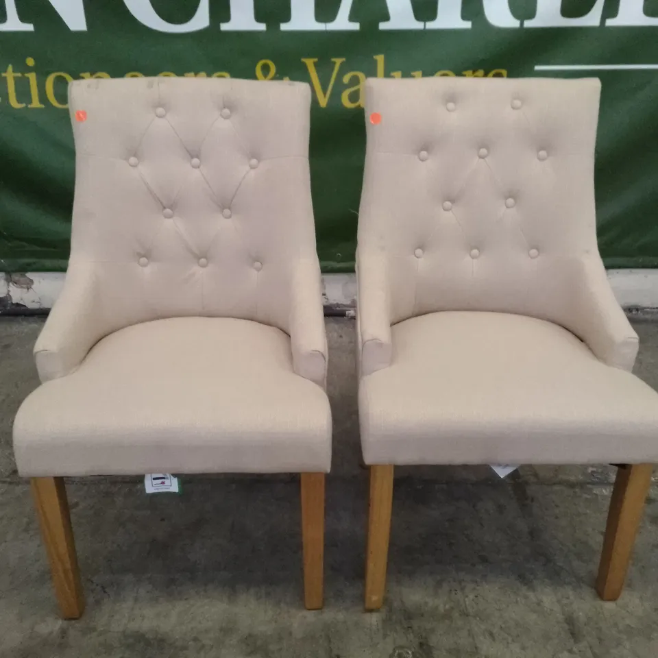 SET OF 2 NEW DUKE TAN FABRIC DINING CHAIRS (OAK LEGS)