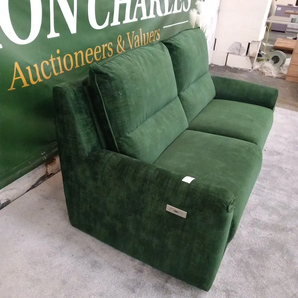 DESIGNER ITALIAN MADE SANREMO GREEN FABRIC ELECTRIC RECLINING THREE SEATER SOFA  