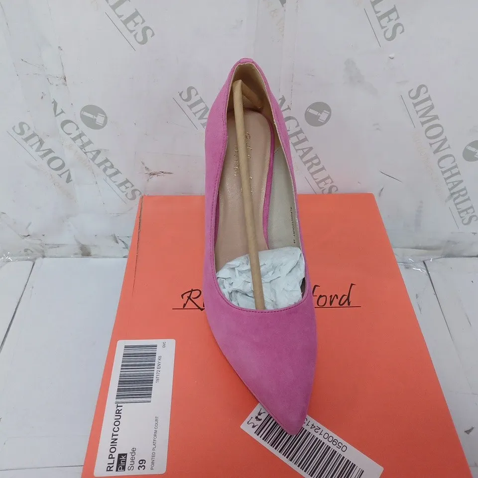 BOXED PAIR OF RUTH LANGSFORD COURT SHOES IN ROSE PINK SIZE 6 