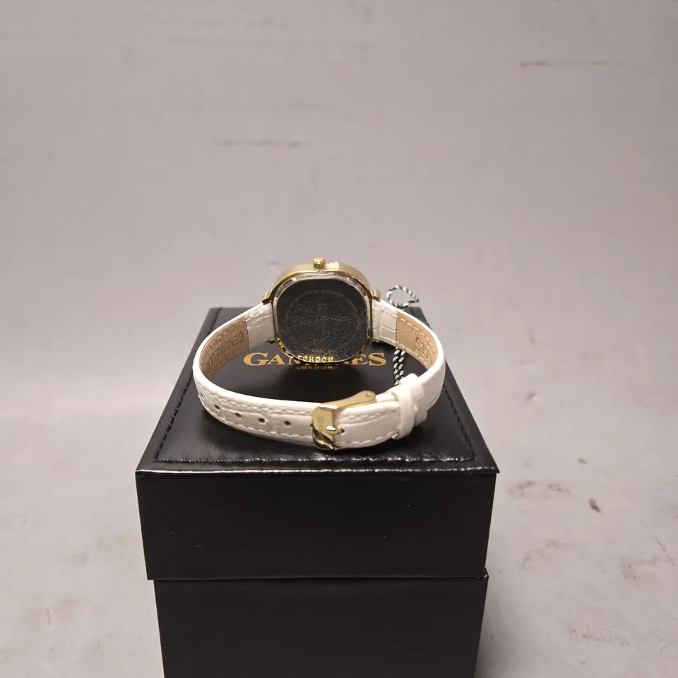 BOXED GAMAGES LADIES MIRROR WATCH IN GOLD WHITE