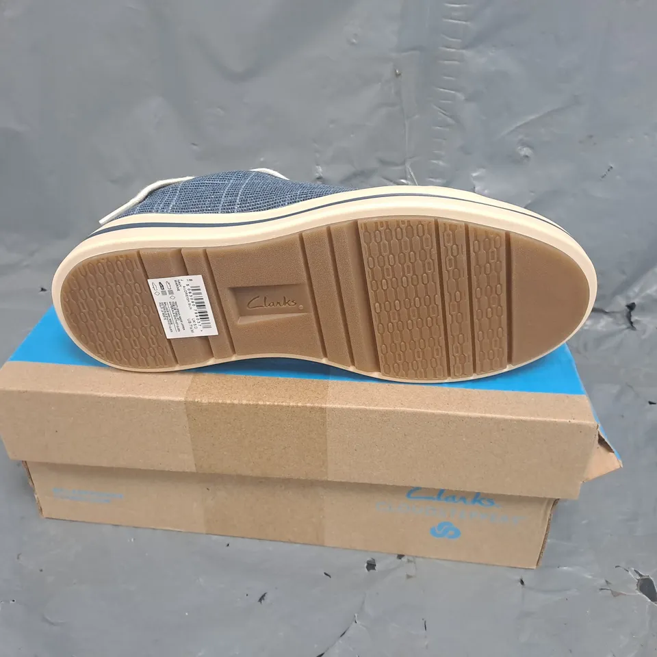BOXED PAIR OF CLARKS CLOUD STEPPERS IN BLUE SIZE UK 5 