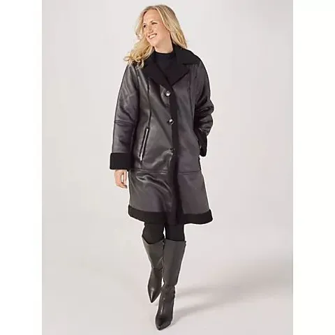 RUTH LANGSFORD FAUX SHEARLING LONGLINE COAT
