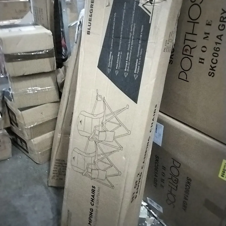 BOXED SET OF 2 PADDED CAMPING CHAIRS BLUE&GREY