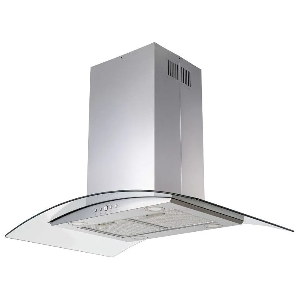 BOXED ELECTRIQ 90CM CURVED GLASS ISLAND COOKER HOOD - STAINLESS STEEL