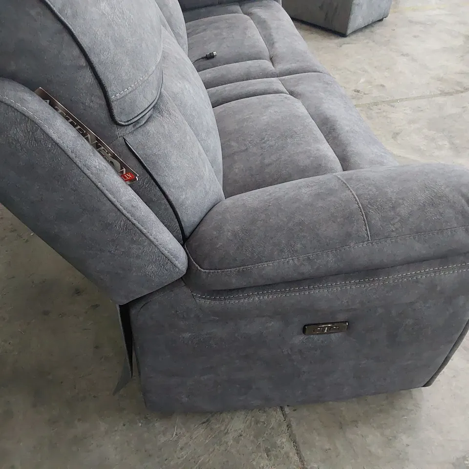DESIGNER ORION POWER RECLINING THREE SEATER SOFA CHARCOAL SUEDE WITH BLACK PIPING