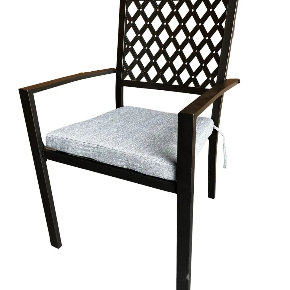 BOXED SET OF 2 BLACK METAL GARDEN CHAIRS WITH CUSHIONS (1 BOX)