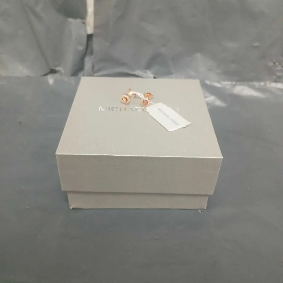 BOXED MICHAEL KORS 14K ROSE GOLD INITIAL STUD EARRINGS