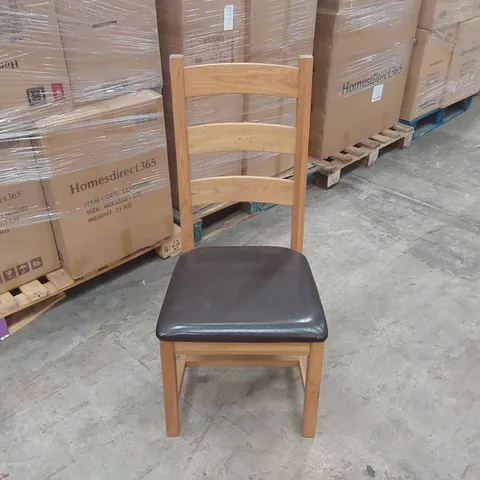 DESIGNER SOLID WOOD HIGH BACK DINING CHAIR WITH FAUX LEATHER CUSHIONED SEAT