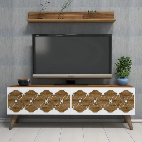 BOXED DORFMAN ENTERTAINMENT CENTER FOR TVS UP TO 78" - OAK (3 BOXES)