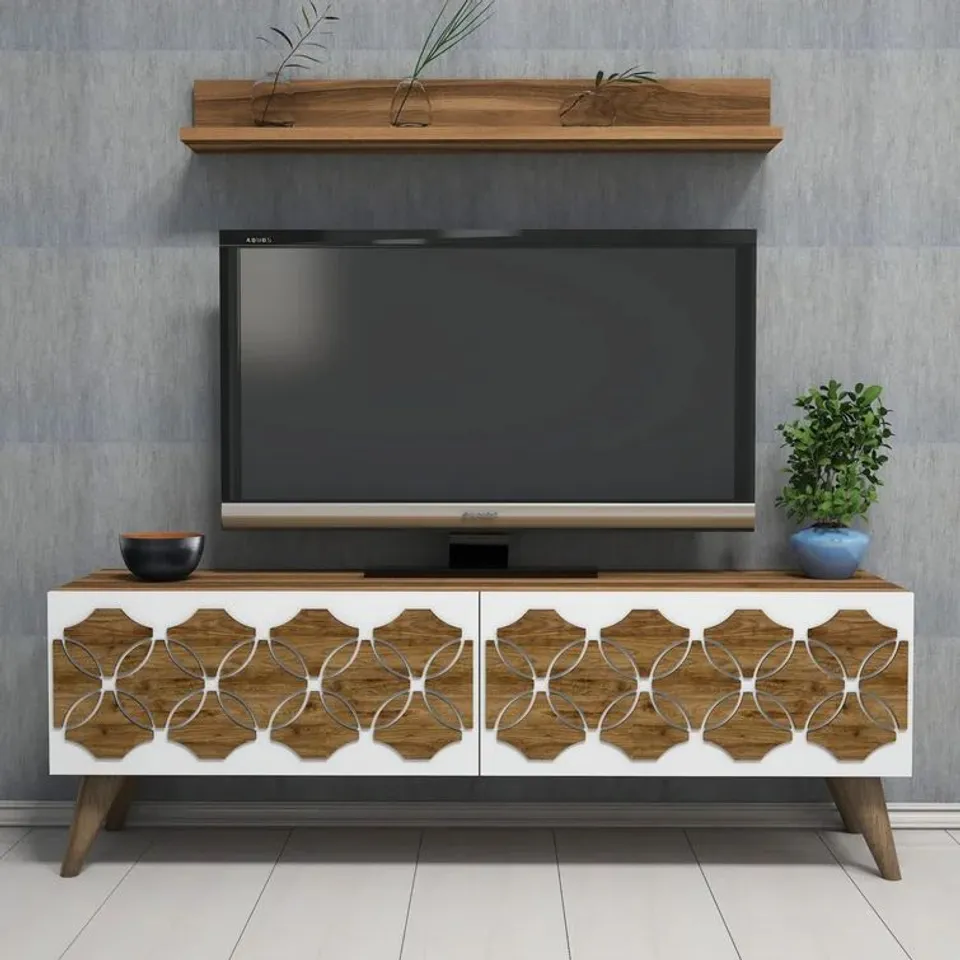 BOXED DORFMAN ENTERTAINMENT CENTER FOR TVS UP TO 78" - OAK (3 BOXES)