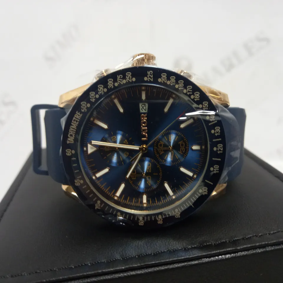 LATOR CALIBRE BLUE DIAL RUBBER STRAP WATCH RRP £500