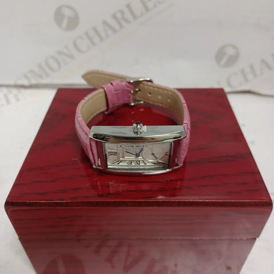 LADIES STOCKWELL WATCH – TEXTURED DIAL WITH SUB DIAL MINUTE HAND – PINK LEATHER STRAP 