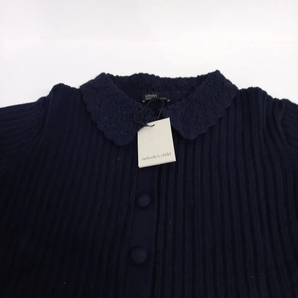 NOBODY'S CHILD CROCHET COLLAR SHIRT – NAVY – UK L