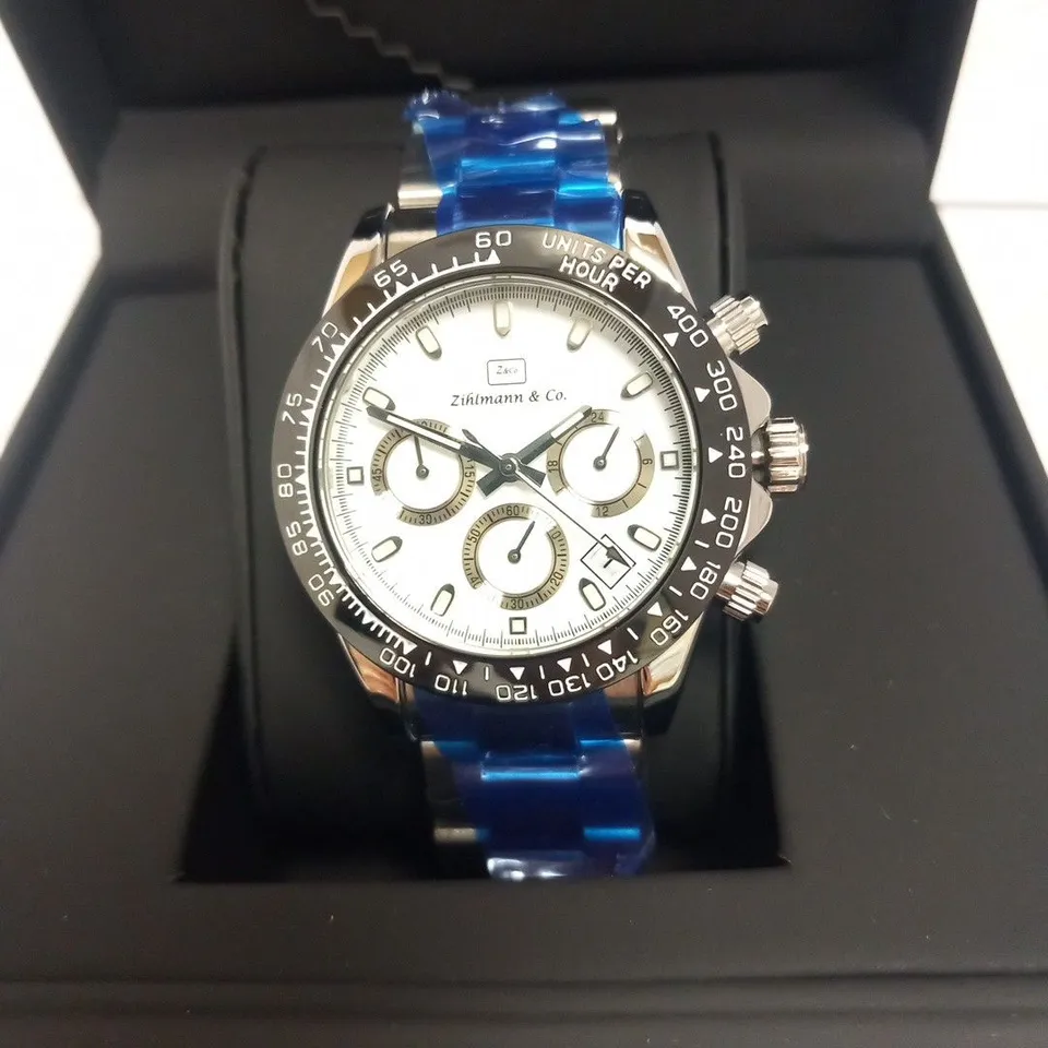 MENS ZIHLMANN & Co Z400 WATCH – CHRONOGRAPH MOVEMENT – STAINLESS STEEL STRAP – WHITE DIAL – 3ATM WATER RESISTANT – RRP £620