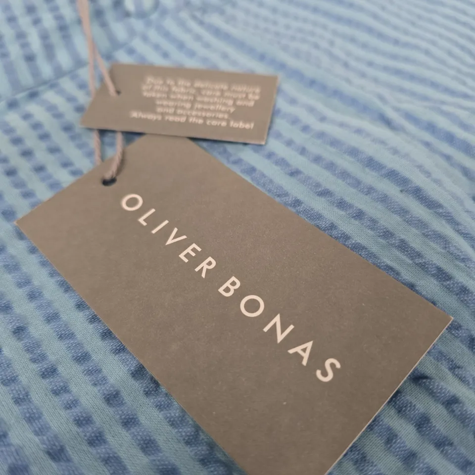 OLIVER BONAS BLUE STRIPE CROPPED WIDE-LEG TROUSERS – UK 14