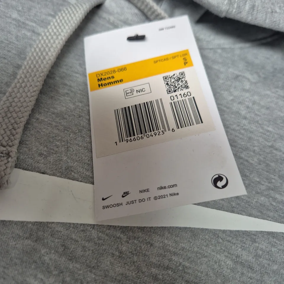 NIKE MEN'S GREY HOODIE WITH WHITE SWOOSH LOGO SIZE M 