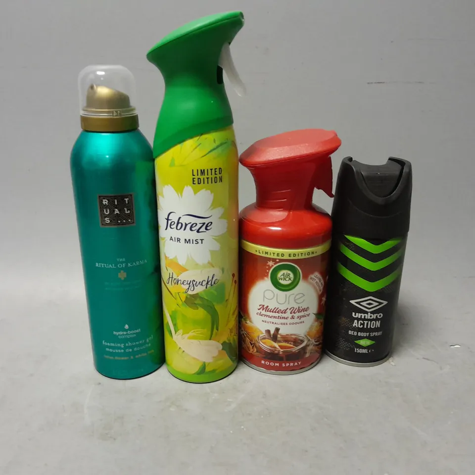 APPROXIMATELY 12 ASSORTED AEROSOLS TO INCLUDE - UMBRO ACTION , AIR WICK PURE MULLED WINE ETC