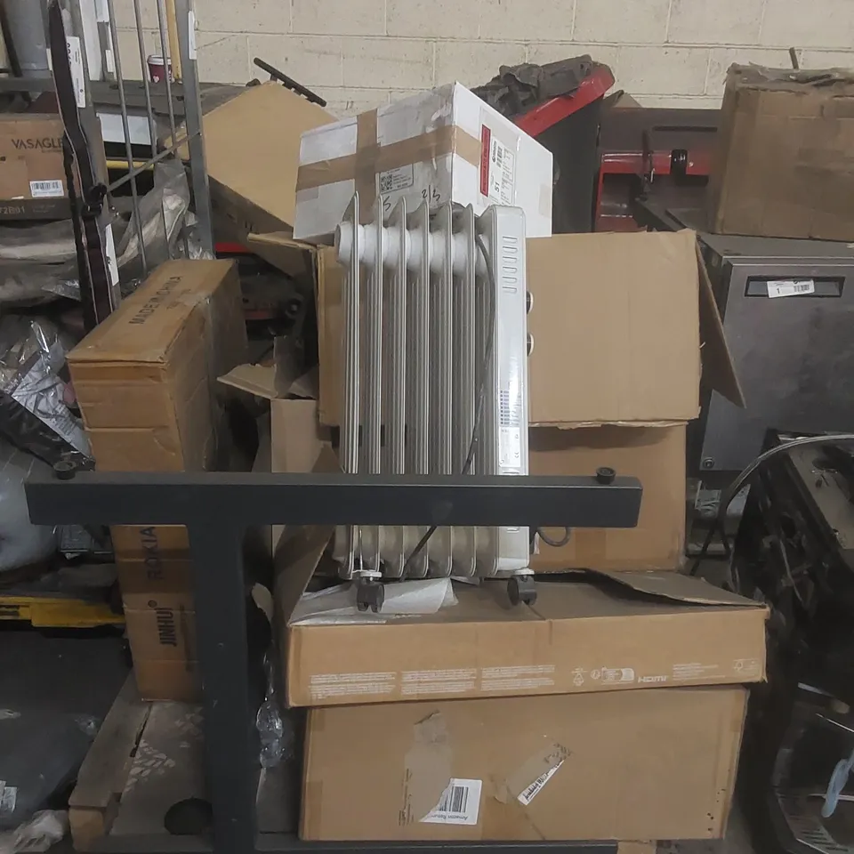 PALLET CONTAINING A VERY LARGE QUANTITY OF ASSORTED ITEMS INCLUDING: DESK, RADIATOR, FURNITURE PARTS ECT 