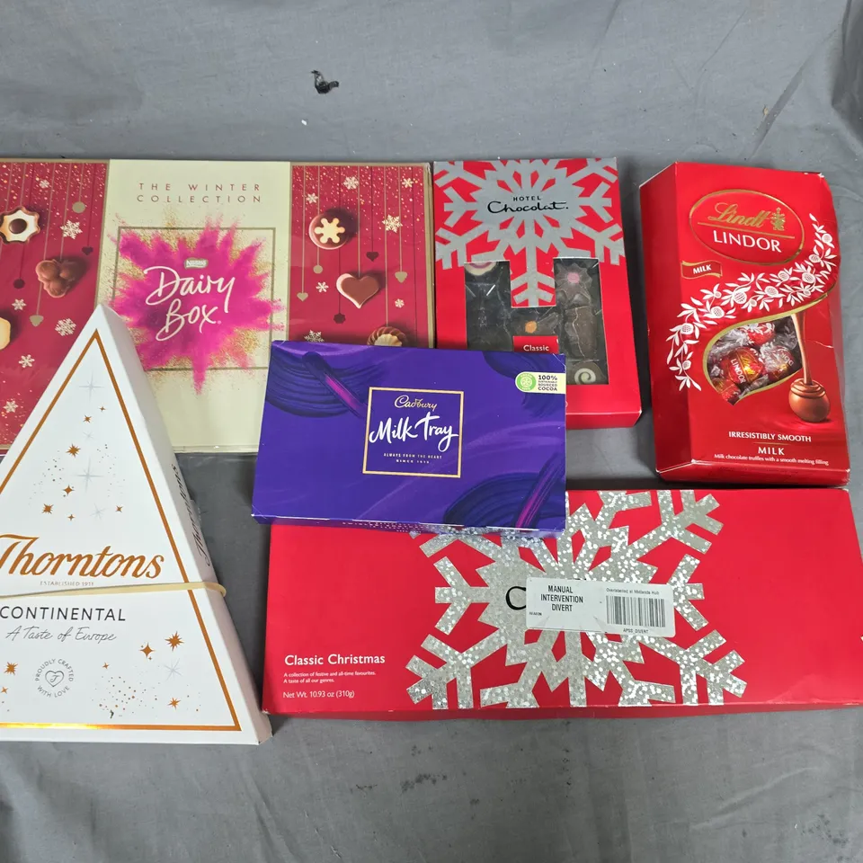 LOT OF 5 ASSORTED BOXES OF CHOCOLATE TO INCLUDE THORNTONS AND HOTEL CHOCOLAT