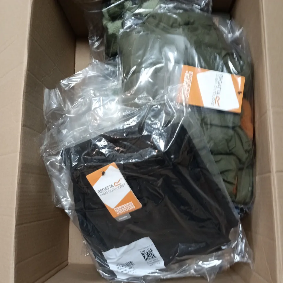 BOX OF APPROXIMATELY 11 BRAND NEW ASSORTED REGATTA CHILDRENS CLOTHING AND SHOE ITEMS INCLUDING WESTSHORE SHOES AND SORCER SHORTS