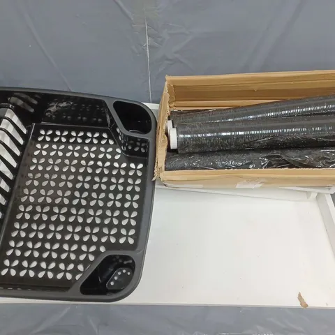 APPROXIMATELY 3 ASSORTED PRODUCTS TO INCLUDE LARGE DISH DRAINER, SHRINK WRAP ROLLS 