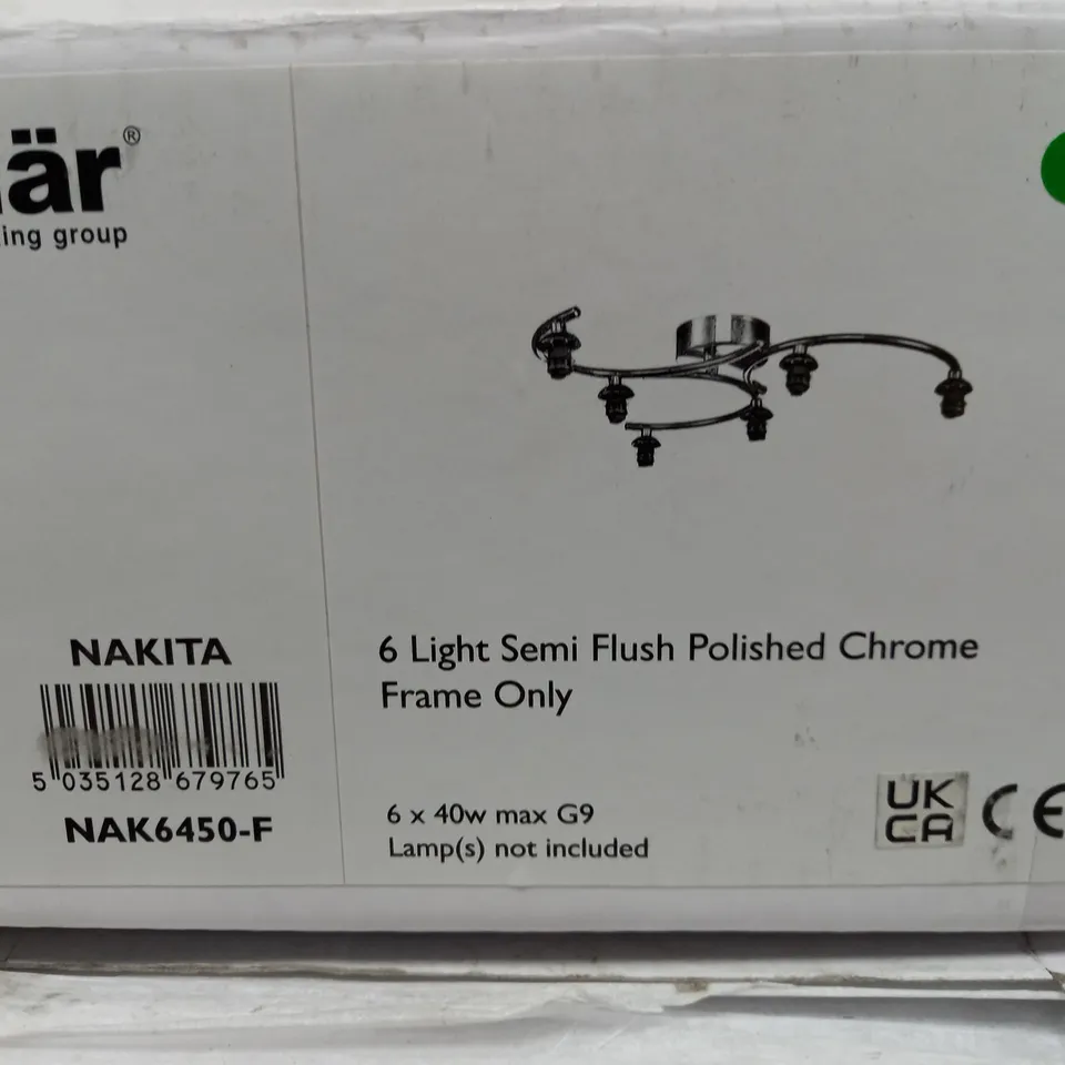 BOXED DAR LIGHTING 6 LIGHT SEMI FLUSHED POLISH CHROME FRAME 