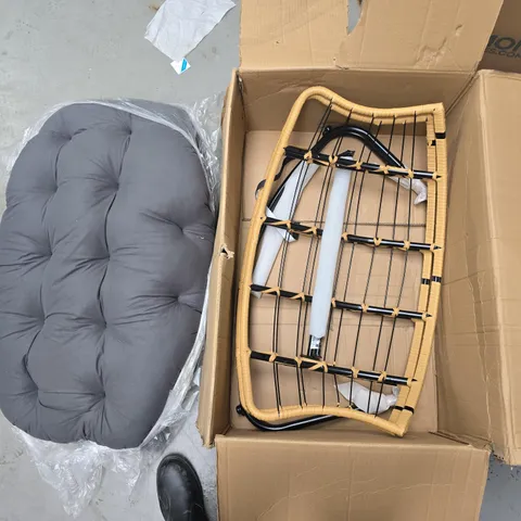 Lounge chair frame with grey tufted cushion 