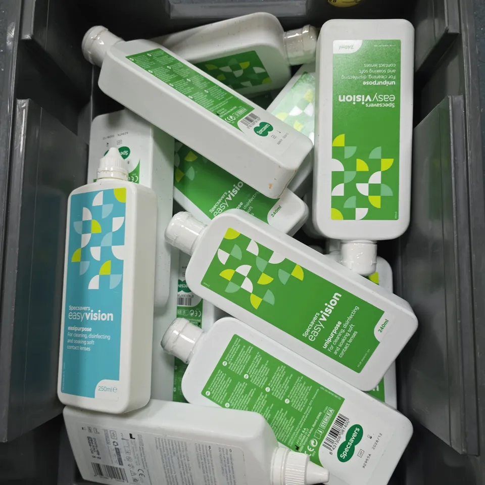 TOTE OF APPROXIMATELY 20 ASSORTED CONTACT LENS SOLUTIONS