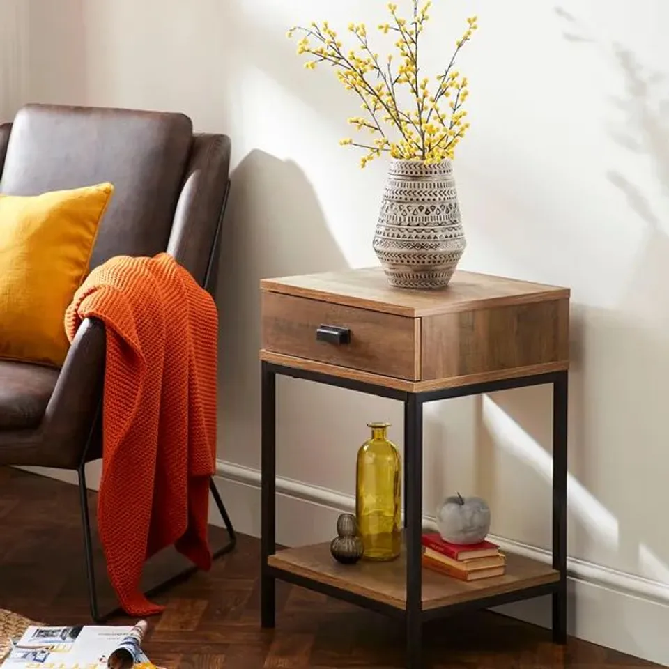 BOXED FULTON 1 DRAWER SIDE TABLE - PINE (1 BOX)