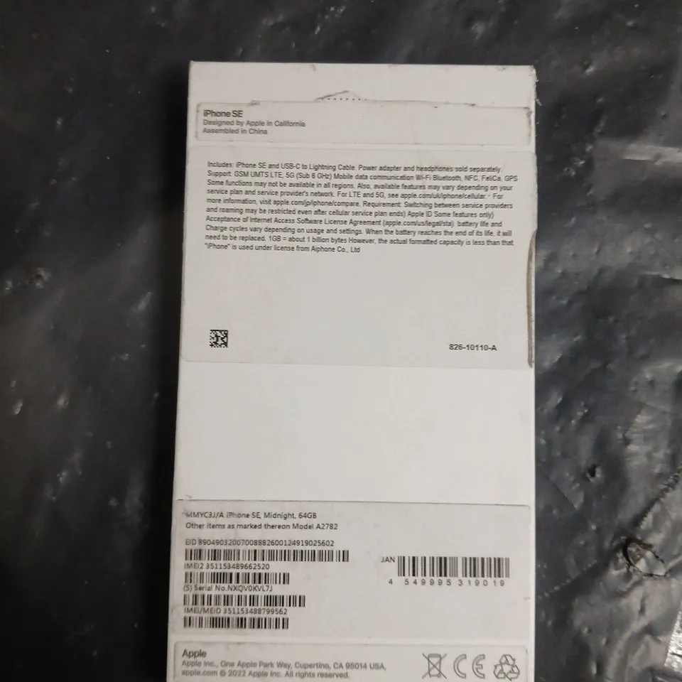 APPLE IPHONE SE 64GB – MIDNIGHT, BOXED, DAMAGED