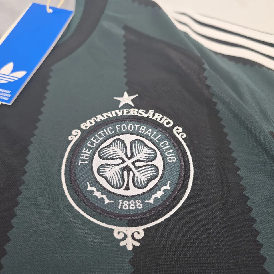 ADIDAS CELTIC FC 1888 "60TH ANNIVERSARY" LISBON LIONS FOOTBALL SHIRT – DARK GREEN/BLACK STRIPES, SMALL (UK S)