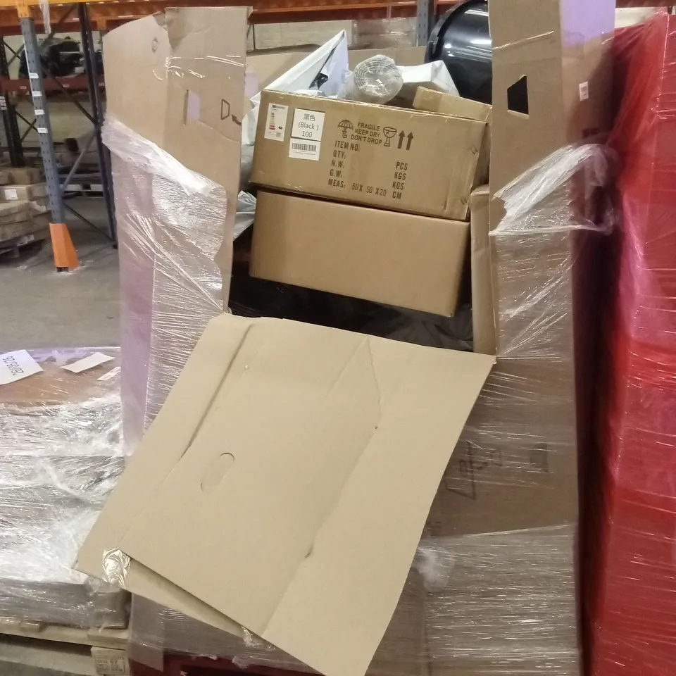 PALLET OF ASSORTED HOUSEHOLD GOODS AND PRODUCTS TO INCLUDE; TUBS, CEILING LIGHTS ETC