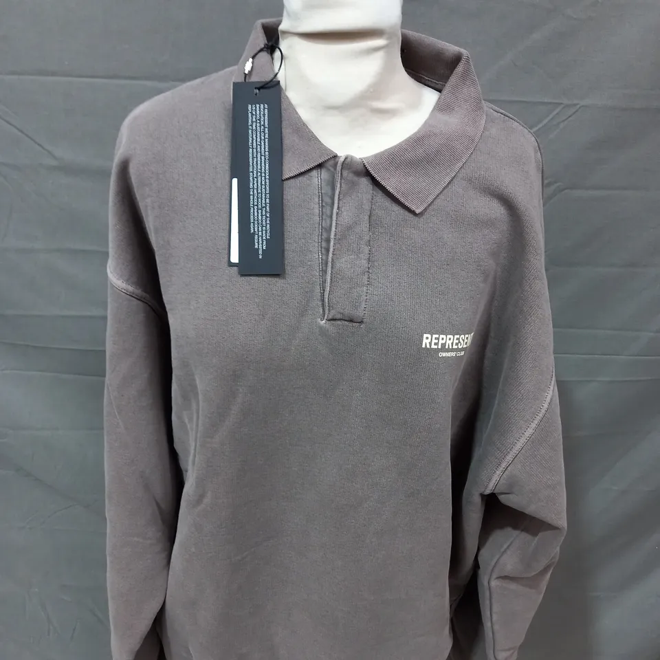 REPRESNT OWNERS CLUB LS POLO SWEAT FOG - LARGE