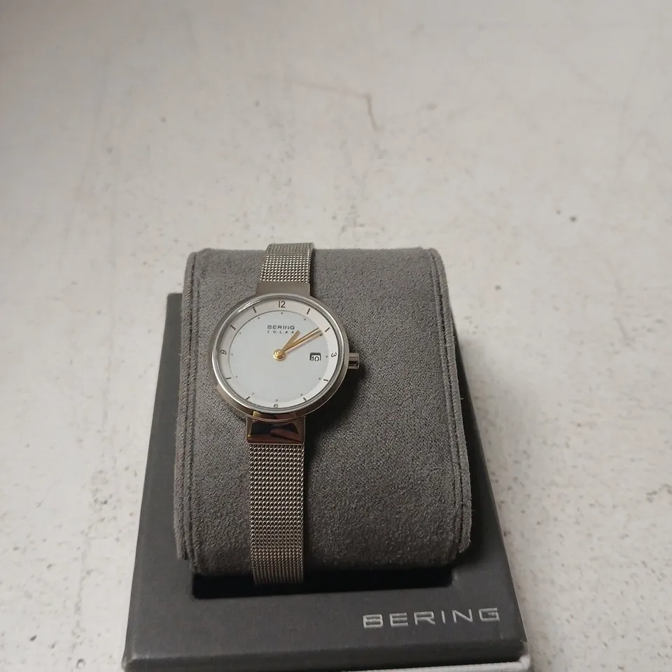 BERING SOLAR STAINLESS STEEL MESH BRACELET WATCH – SILVER DIAL
