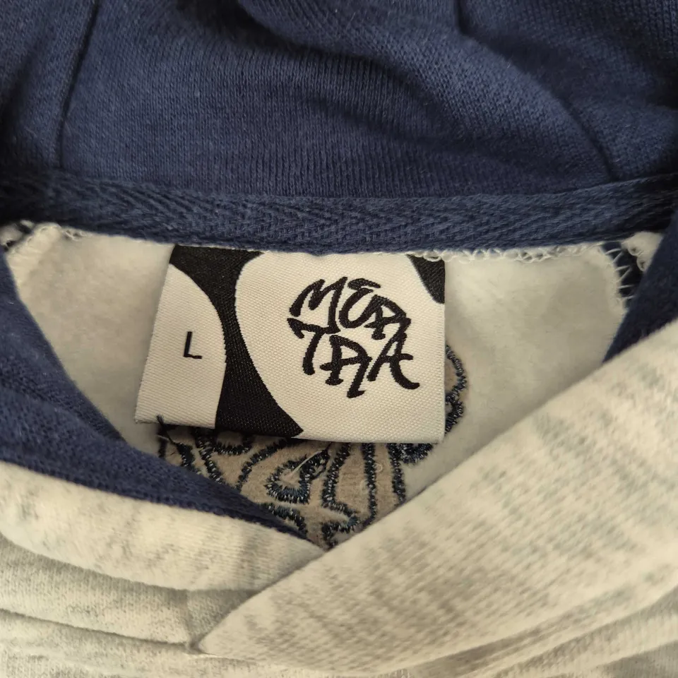 Hooded sweatshirt – Grey body with navy sleeves – Size L 