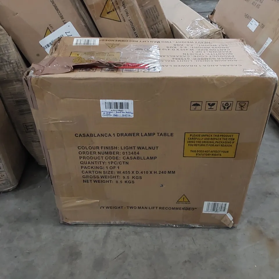 BOXED CASABLANCA 1 DRAWER LAMP TABLE - LIGHT WALNUT (1 BOX)