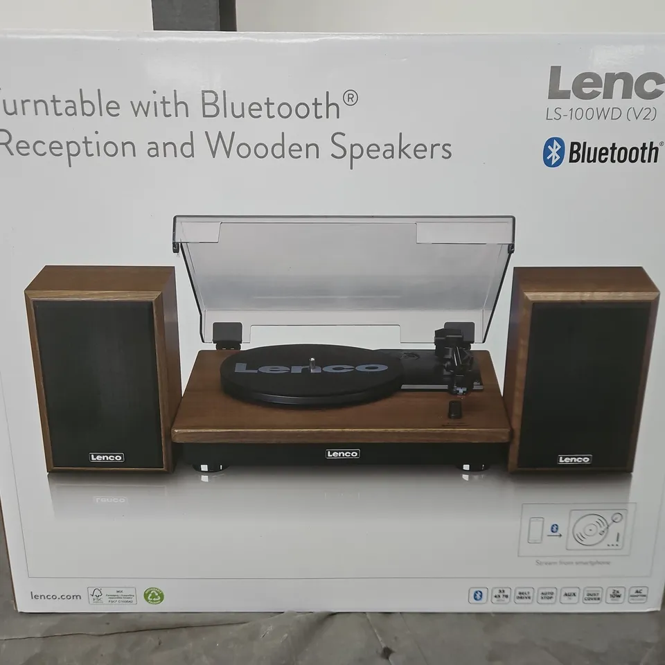 LENCO LS-100WD (V2) TURNTABLE WITH BLUETOOTH RECEPTION AND WOODEN SPEAKERS